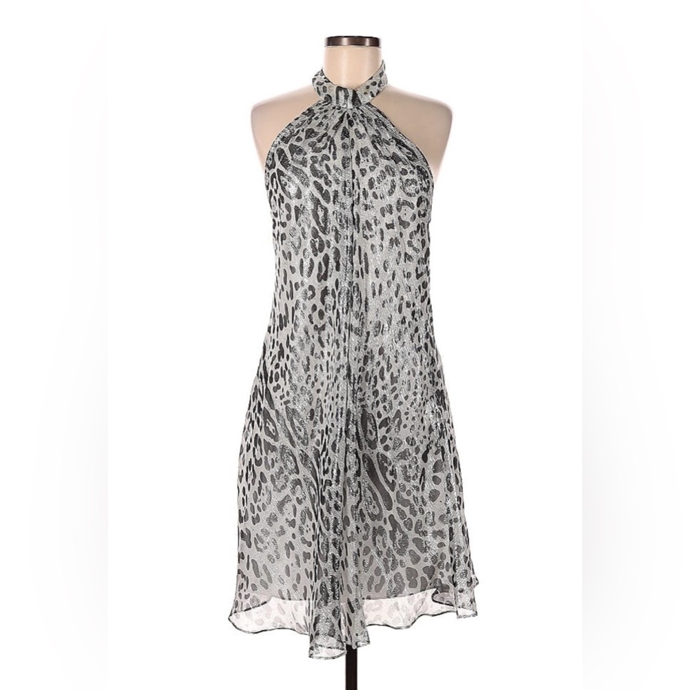 Vintage Y2K Cache Metallic Silk Halter Cocktail Dress Size US 10